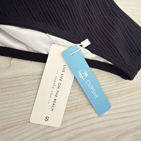 NWT Cupshe navy blue ribbed textured bikini bottom Sz S - Picture 2 of 7